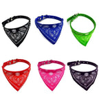 Blue Adjustable cat and dog bandana collar PU pet neck scarf with printed triangle scarf