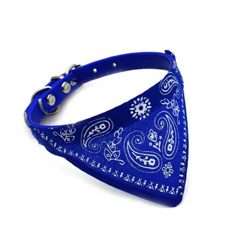 Blue Adjustable cat and dog bandana collar PU pet neck scarf with printed triangle scarf