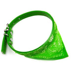 Green Adjustable cat and dog bandana collar PU pet neck scarf with printed triangle scarf