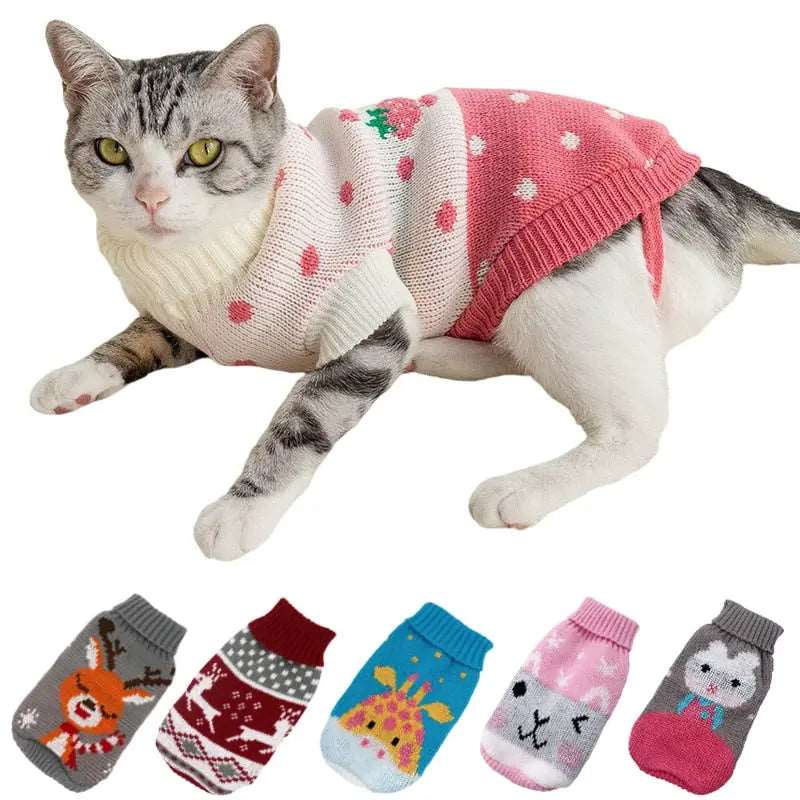 Grey Elk Cat Kitten Sweater Winter Warm Clothes For Small Medium Dogs Coat Pet Outfit