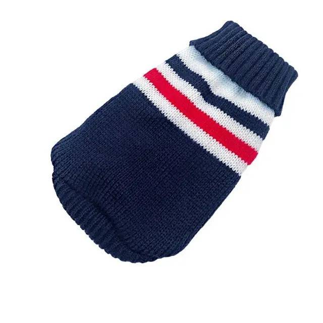Navy Blue Stripes Cat Kitten Sweater Winter Warm Clothes For Small Medium Dogs Coat Pet Outfit