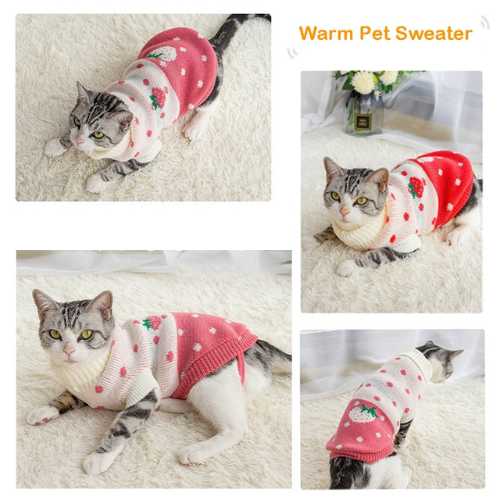 Navy Blue Stripes Cat Kitten Sweater Winter Warm Clothes For Small Medium Dogs Coat Pet Outfit