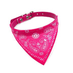 Pink Adjustable cat and dog bandana collar PU pet neck scarf with printed triangle scarf