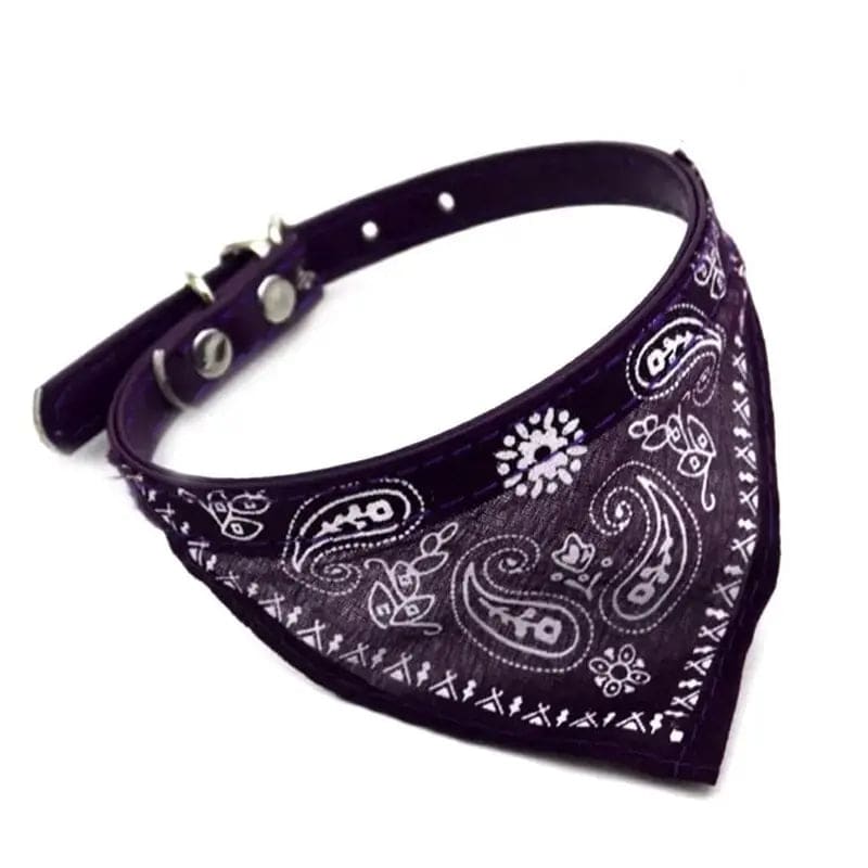 Purple Adjustable cat and dog bandana collar PU pet neck scarf with printed triangle scarf