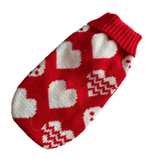 Red With Heart Cat Kitten Sweater Winter Warm Clothes For Small Medium Dogs Coat Pet Outfit